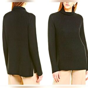 Vince Twist Neck Turtleneck Wool-Alpaca-Blend Ribbed Sweater Black  sz Small